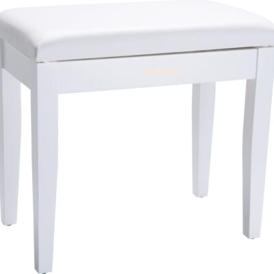 Roland RPB-100 piano bench in satin white finish with cushioned white vinyl seat top