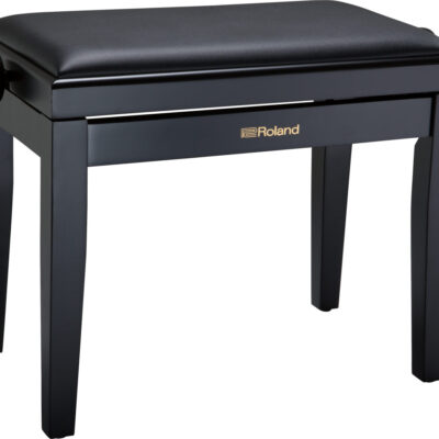 Roland RPB-200 piano bench in satin black finish with adjustable cushioned black vinyl seat top