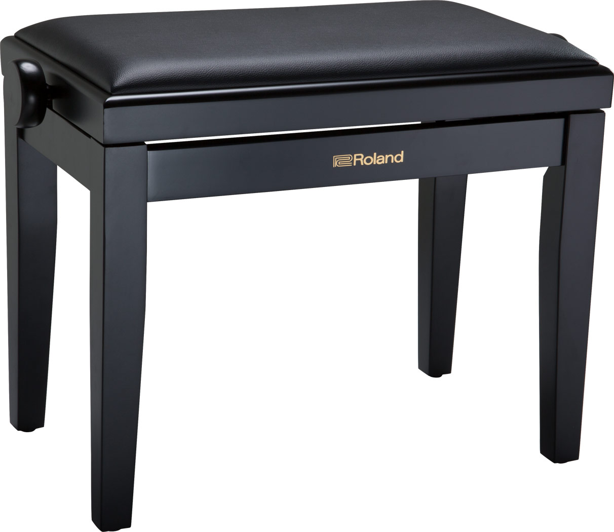 Roland RPB-200 piano bench in satin black finish with adjustable cushioned black vinyl seat top