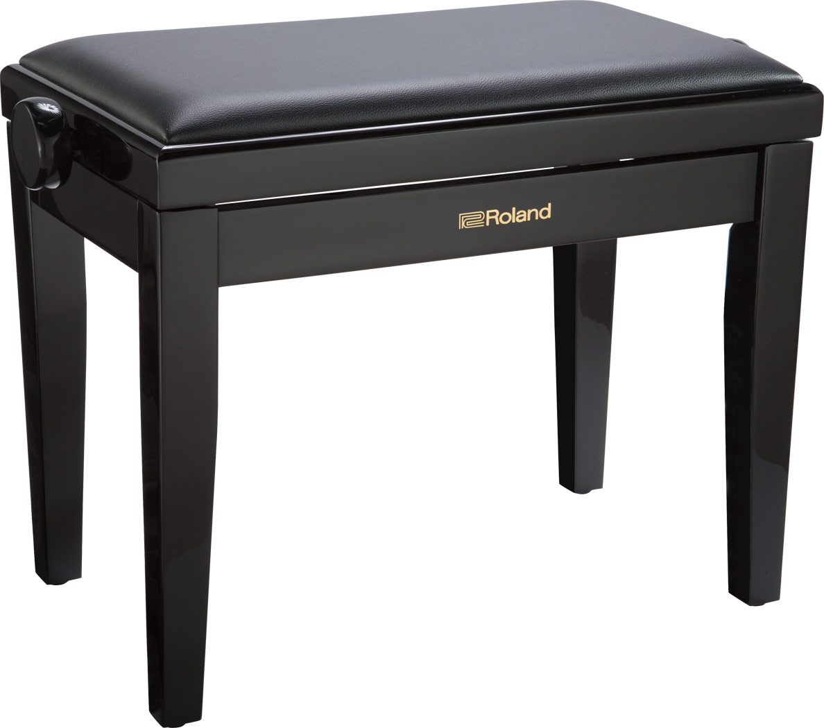 Roland RPB-200 piano bench in polished ebony finish with adjustable cushioned black vinyl seat top