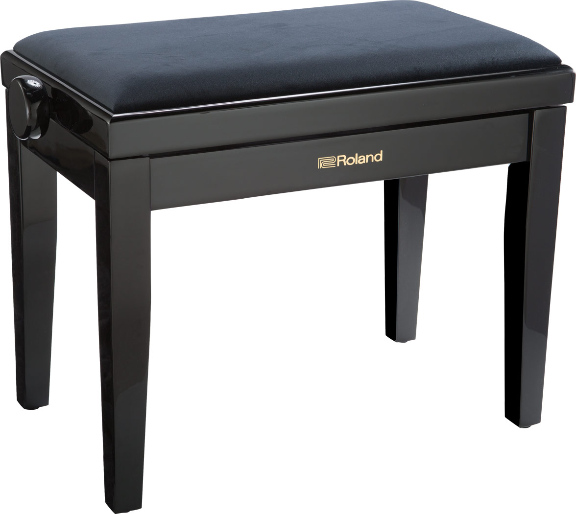 Roland RPB-220 adjustable-height piano bench in polished ebony finish with black velour seat
