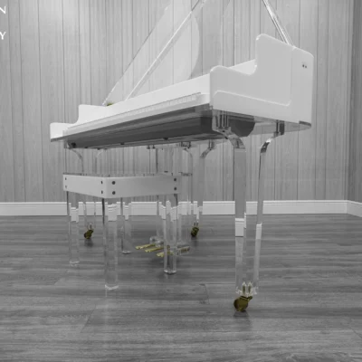 Roland FP-30X digital piano in a white and transparent acrylic shell with full-size weighted keys and modern design