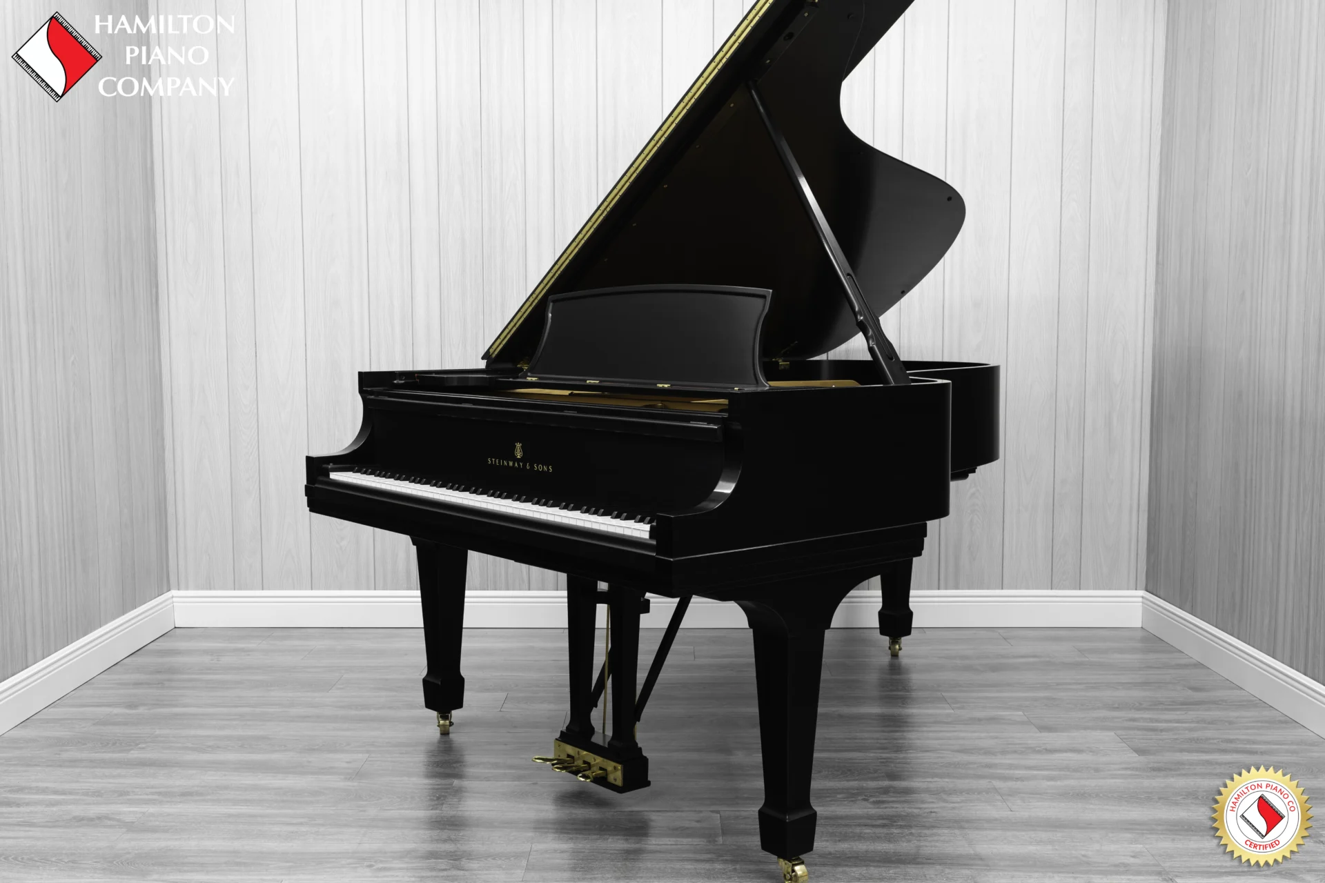 1984 Steinway B Grand Piano in satin ebony finish.
