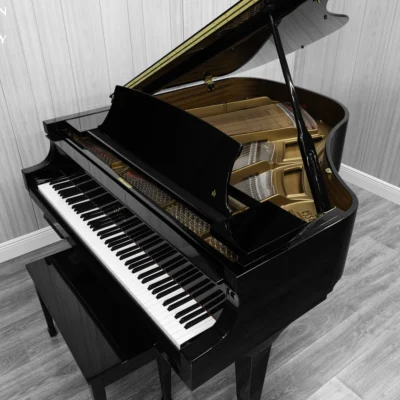 an Essex EGP-161 baby grand piano in a high polish ebony finish