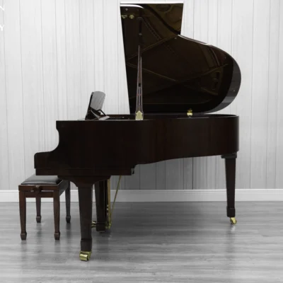 Petrof baby grand piano in high polish mahogany finish.