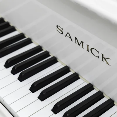 Samick SG-161 Baby Grand Piano in high-polish white finish