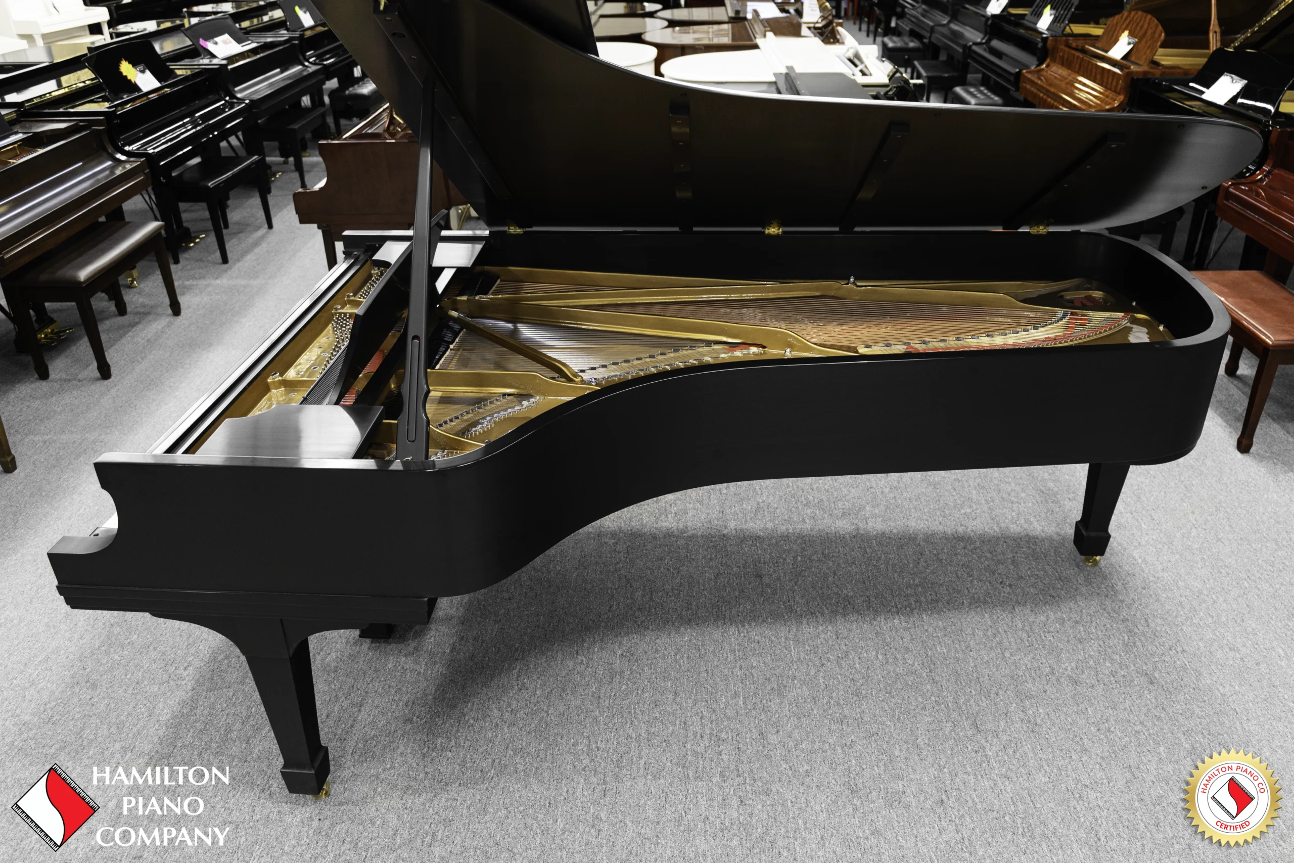 A 9ft Steinway D Concert Grand Piano in hand-rubbed satin ebony finish.